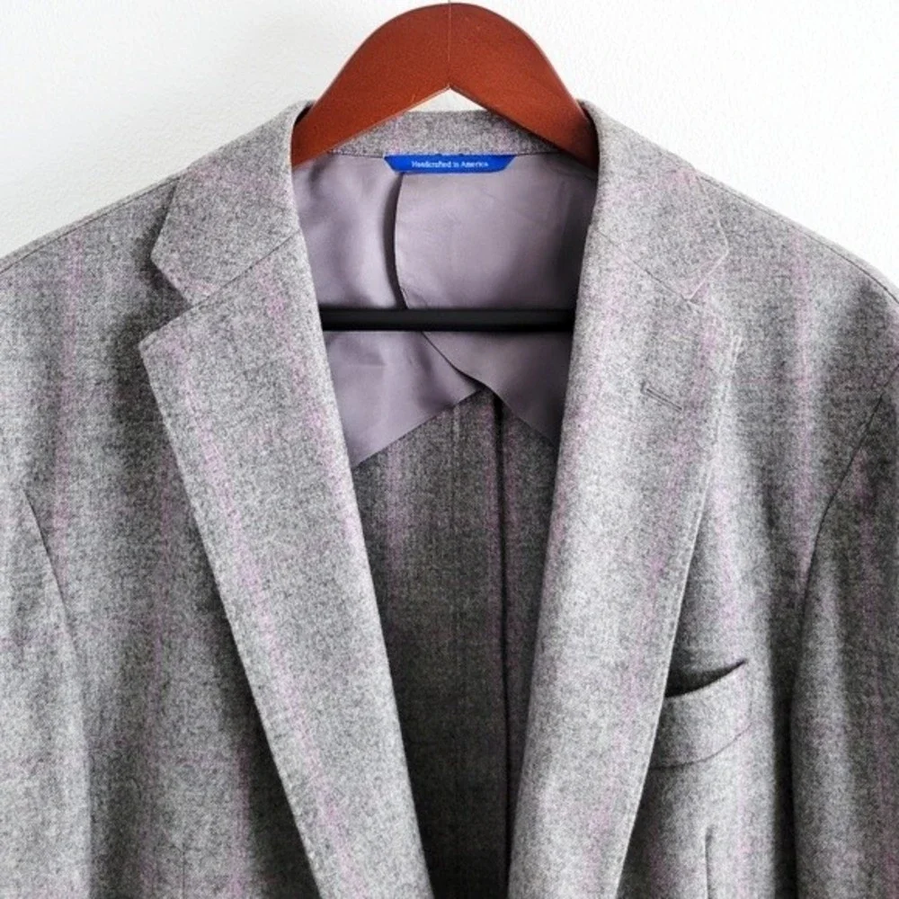 Adrian Jules Sport Coat Flannel Wool Blazer Plaid Gray Purple Mens 43 - Picture 3 of 15